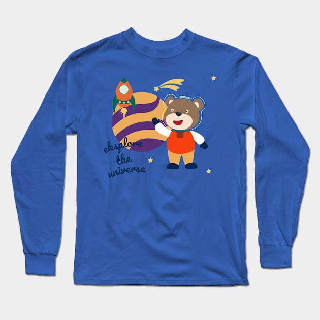 Space bear or astronaut in a space suit with cartoon style Long Sleeve T-Shirt by KIDS APPAREL